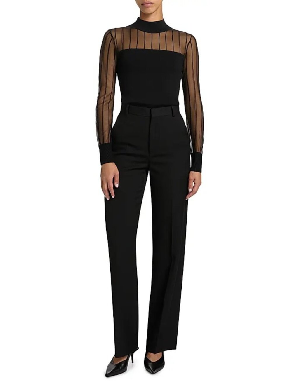$325 Milly Black Krissy Sheer-Knit Top Size M